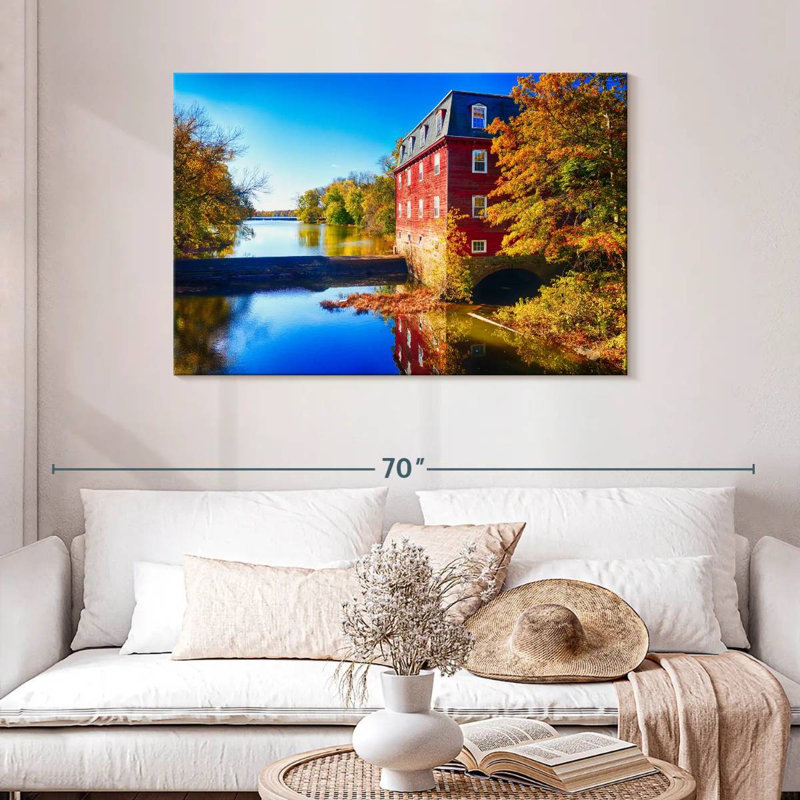 Kingston Mill Fall Scenic Overlooking Lake, 30" H x 45" W
