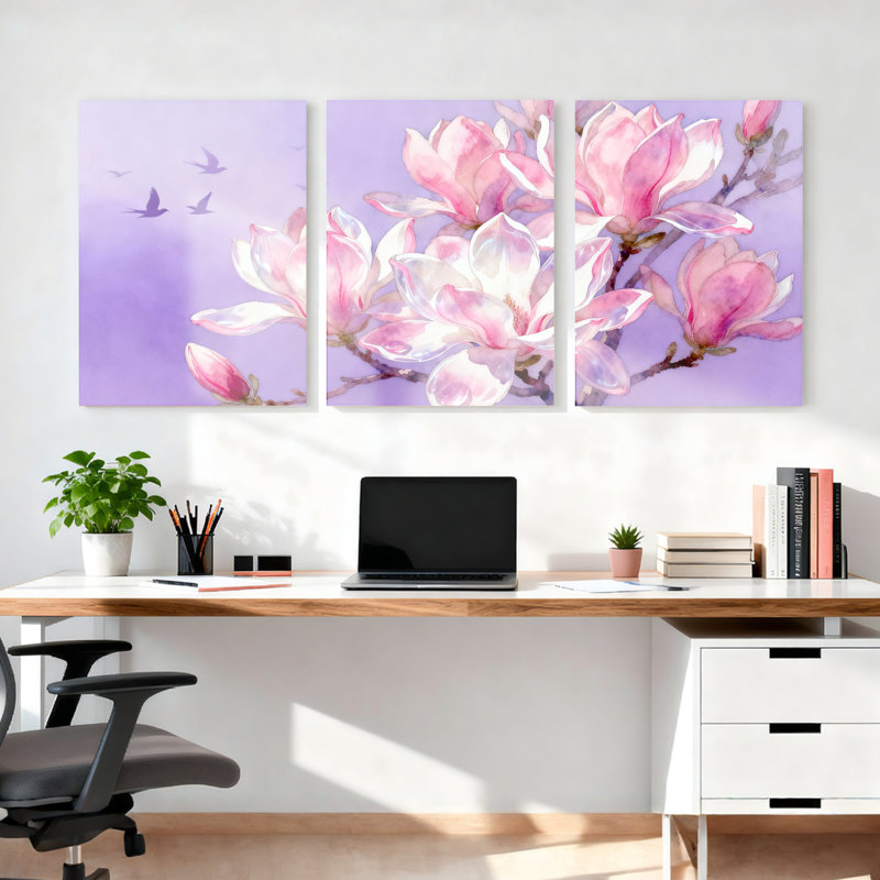 Art floral sur toile tendue, impression de style aquarelle (lot de 3), H 24 po x l 48 po