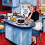 "first gâteau" par stevan dohanos, reproduction d’art sur toile tendue-15880083