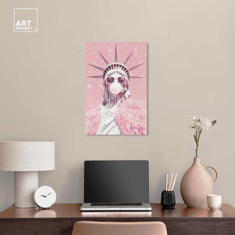 Statue of Glam Pink Pop Wrapped Canvas Wall Art