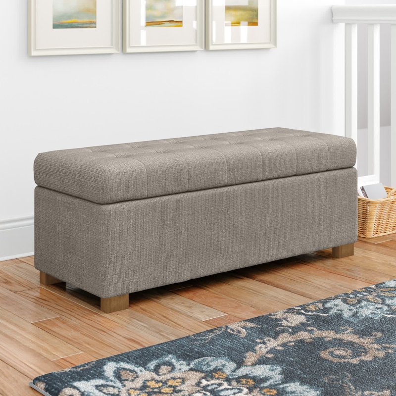 Banc de rangement à couvercle rabattable rembourré Angelick, Tissu gris foncé