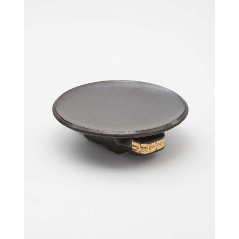 Jaguar Decorative Ceramic Platter In Dark Green Glaze With Gold Luster Details, By Andean, In Stock, Dark Green
