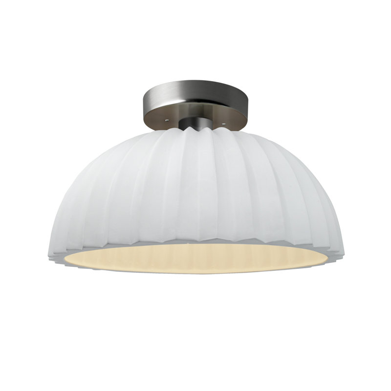 Éclat - Dôme plissé semi-encastré - Blanc brillant (extérieur et intérieur du luminaire) - Nickel brossé - DEL dédiée, 10