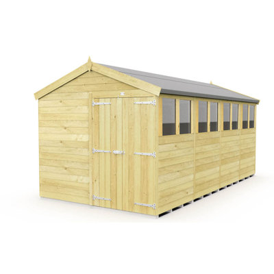 8ft x 16ft Apex Shed - Double Door with Windows