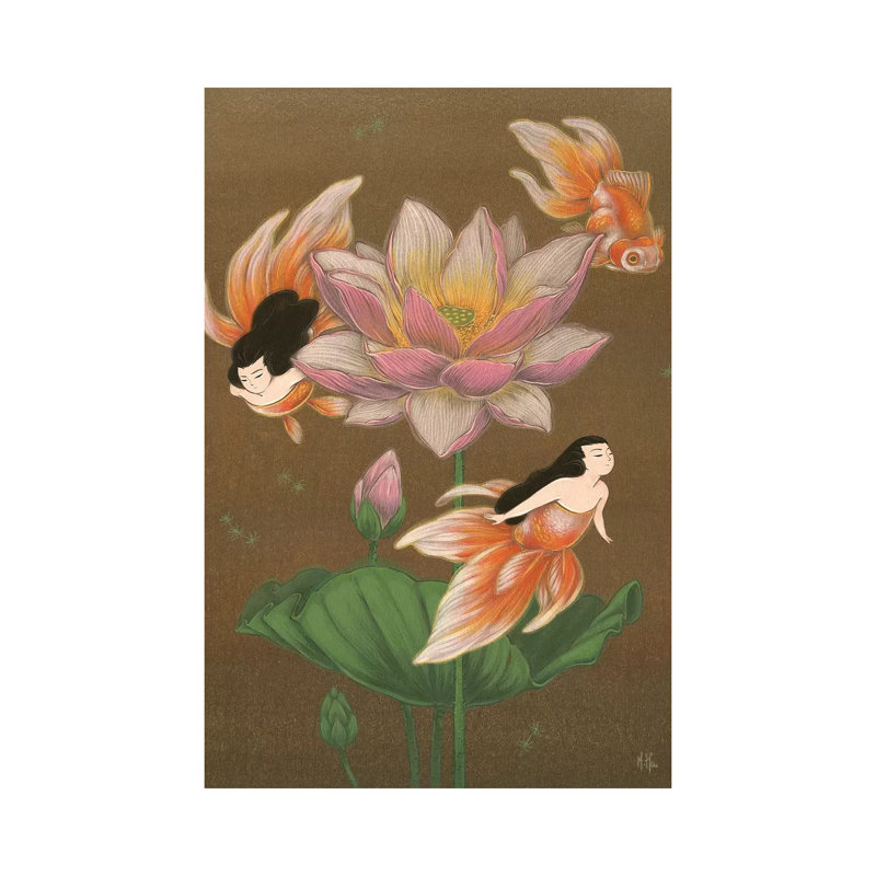 Goldfish Mermaids Summer Lotus 1 Piece Wall Art on Canvas, 66.04 cm H x 45.72 cm W x 1.91 cm D, Wrapped Canvas