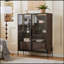 Vitrine autoportante de 51,2 po avec 2 tiroirs, portes en verre, éclairage DEL et 4 tablettes réglables pour les espaces de vie modernes-583286182