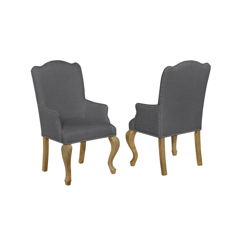 Chaise avec accoudoirs en lin Mabrey, Gris foncé