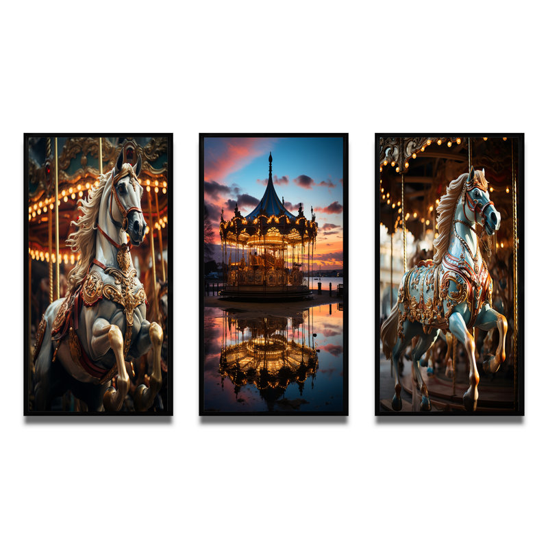 «Carousel Carousel Carousel», 3 pièces sur toile, Cadre noir, H 28 po x l 36 po