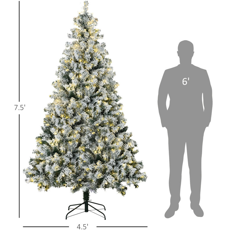 Arbre de 7,5 pi avec 1149 branches, 550 blanc chaud, moelleux, arbre de Noël artificiel Holiday Delight, lumières DEL colorées, feuilles floquées, décoration de base stable