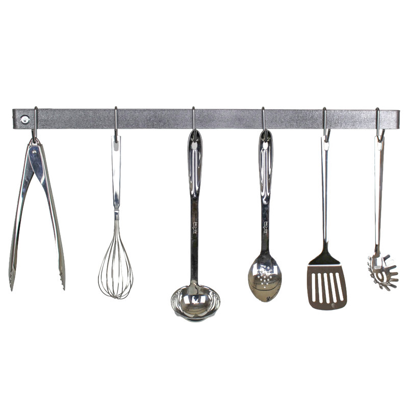 Handcrafted Straight Wall Mounted Pot Rack, Hammered Steel
