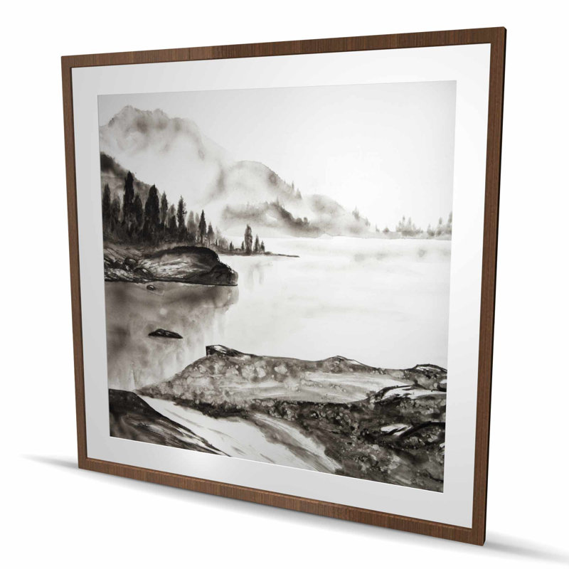 Paysage paisible - impression encadrée avec passe-partout, Brun