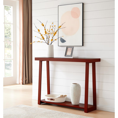 Console moderne en bois de 44 pouces avec étagère de rangement à 2 niveaux pour l'entrée ou le salon, table de canapé mince pour le couloir ou derrière le canapé - rouge