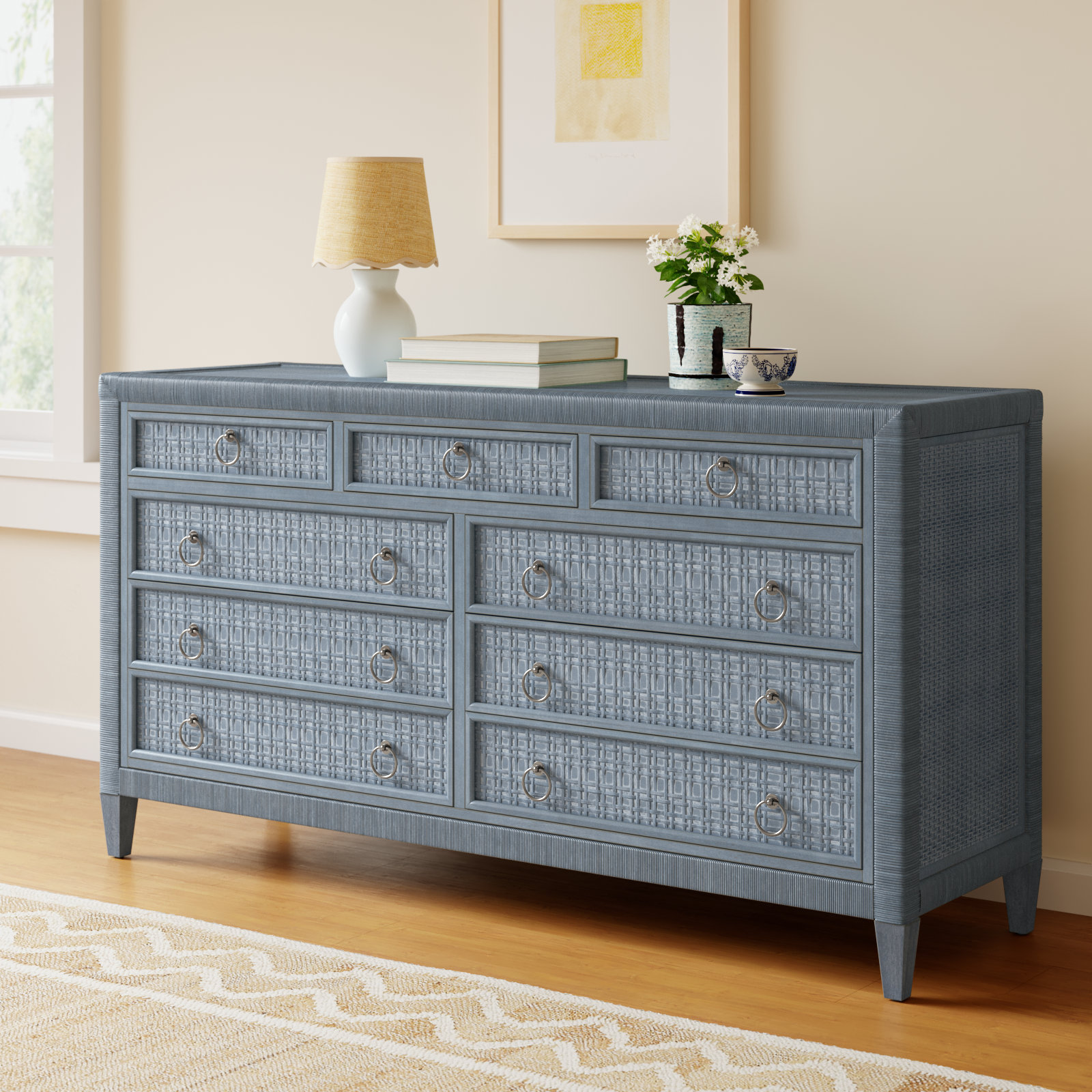 Monterey 9 Drawer 64'' W Dresser, Sea Glass, No, Brass