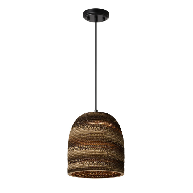 100-watt 1-light Matte Black Modern Nordic Style Pendant Light With Natural Brown Origami Paper Shade