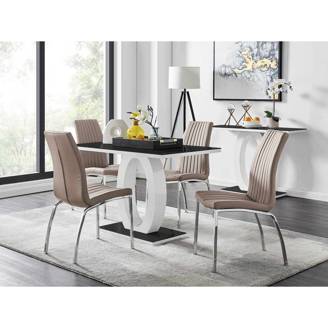 Scottsmoor Modern High Gloss Halo 4 Seater Dining Table Set with Luxury Faux Leather Dining Chairs East Urban Home Chair 