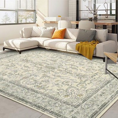 Tapis floral lavable Boho à poils courts et doux, antidérapant, résistant aux marques pour le salon, la chambre à coucher, la salle de jeux, le bureau - grand 10 x 13 pi, vert clair, États-Unis