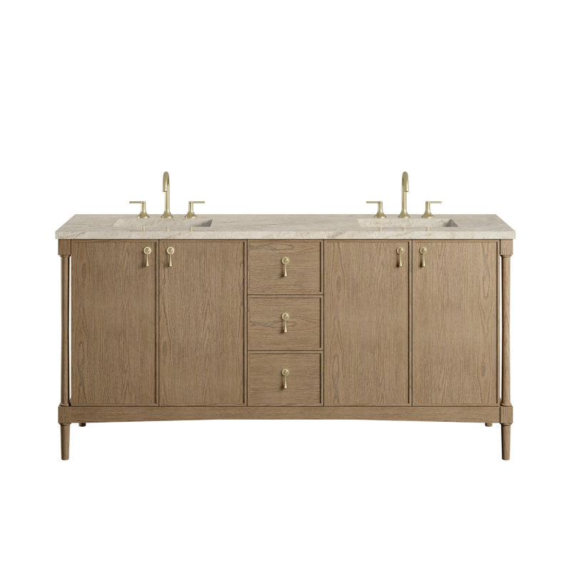 Kinnsden 72" W Double Vanity, Tajnar Eclos, Weathered Oak