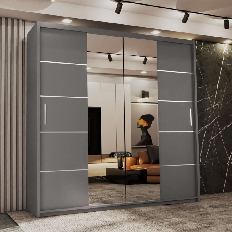 Burgues 2 Door Laminate Wardrobe, Grey, 217cm H x 150cm W x 62cm D