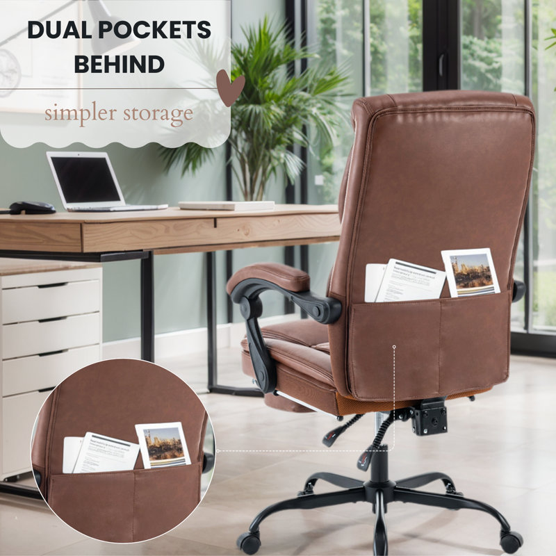 Fauteuil de direction ergonomique 22 po à large siège, Brun