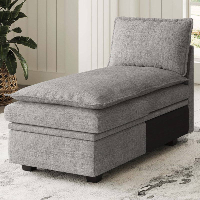 Méridienne avec rangement Luna Chenille, Gris chenille