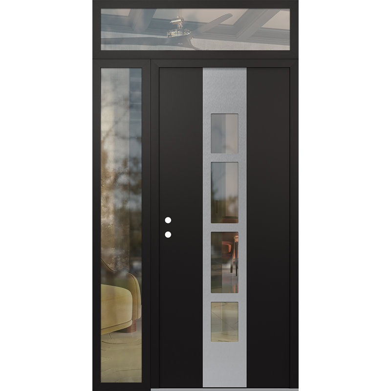 Porte d'entrée pré-suspendue en acier argenté Diamond A10 avec panneau latéral et traverse, L 51,25 po x H 95,69 po