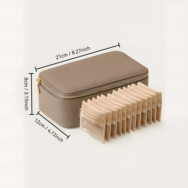 Caramel Brown Leather Jewellery Box - Exquisite Lychee Pattern, One Decoration, One Bag, Card Style Storage