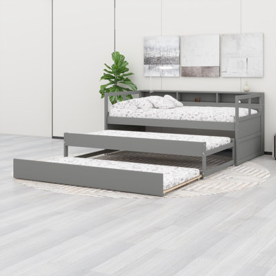 Lit plateforme de qualité supérieure avec 3 tablettes de rangement intégrées, ports de chargement USB, éclairage intégré et 2 lits gigognes