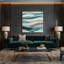Toile horizontale rayée sarcelle gris clair et gris clair-1808444355