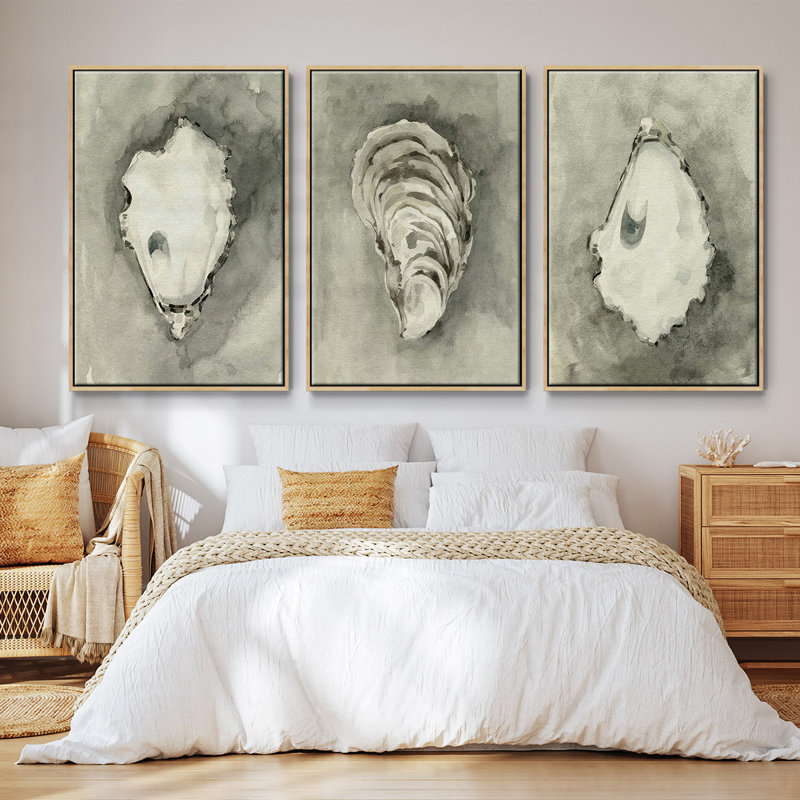«Neutral Oyster Shell I», ensemble de 3 toiles encadrées, Naturel, H 40 po x l 78 po