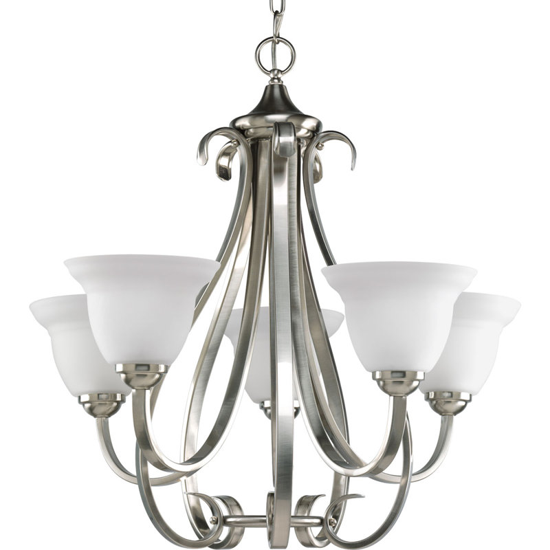 Lustre classique 5 lumières à abat-jour Lilly, Nickel brossé