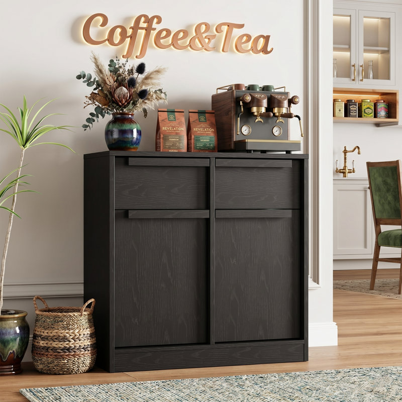 Buffet de 31,5 po de largeur avec 2 portes et 2 tiroirs - Armoire de rangement moderne en bois avec tablettes - Capacité de 200 lb - Gris