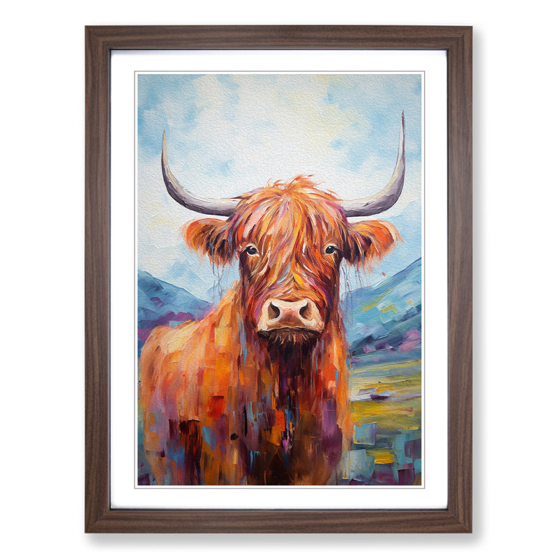 XYZ-FRM-V1223-3636 Highland Cow Impressionism - Single Picture Frame Print on Wood