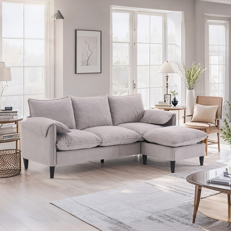 Canapé modulaire moderne en L avec revêtement et repose-pieds pour le salon, Tissu beige