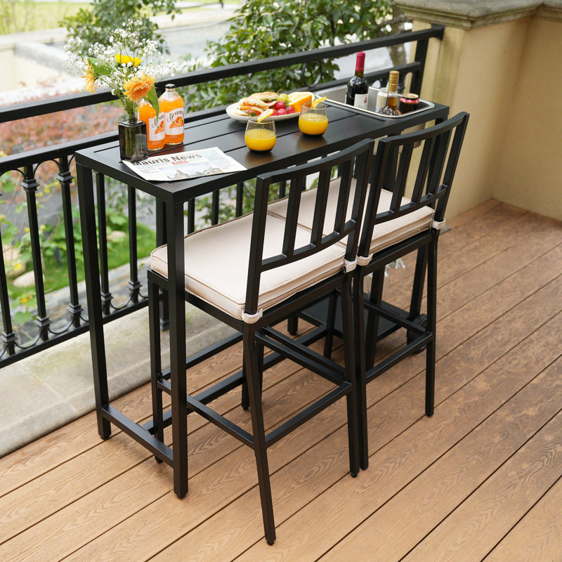 2-Person Outdoor Dining Set with Shelves and Cushions