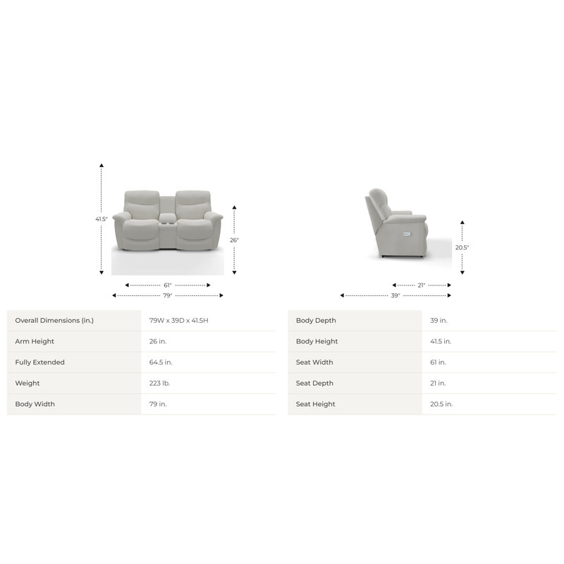 Causeuse inclinable électrique en cuir avec console, appui-tête électrique et lombaire James