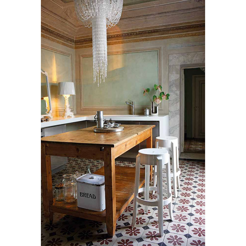 Tabouret de bar Charles Ghost, Blanc lustré, Tabouret de comptoir (siège d'une hauteur de 25,7