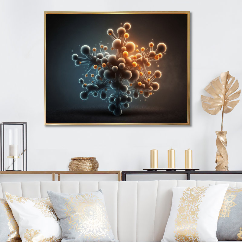 " Abstract 3D Atom ", Gold Floater Framed, 16" H x 32" W x 1" D