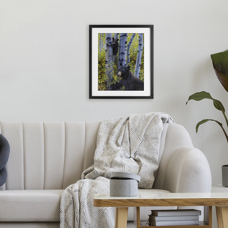 «Deux ours en automne», reproduction encadrée sous verre, conception de James Corwin, H 21 po x l 17 po, Cadre noir minuit