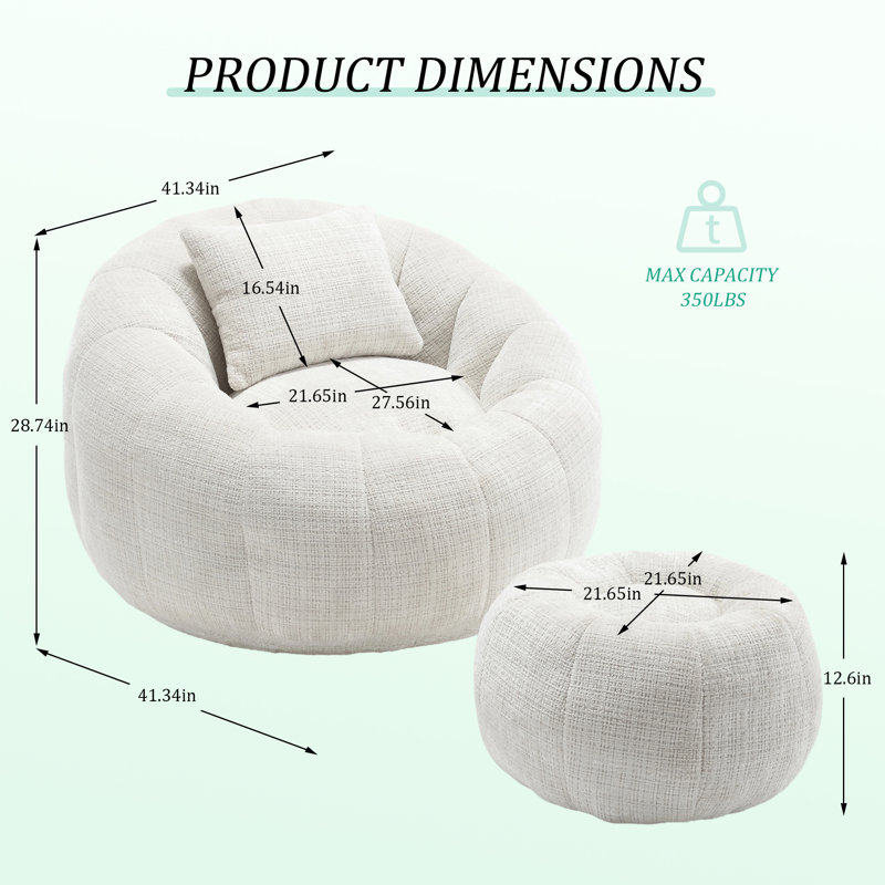 Fauteuil à billes en chenille moderne avec repose-pieds assorti, Chenille beige