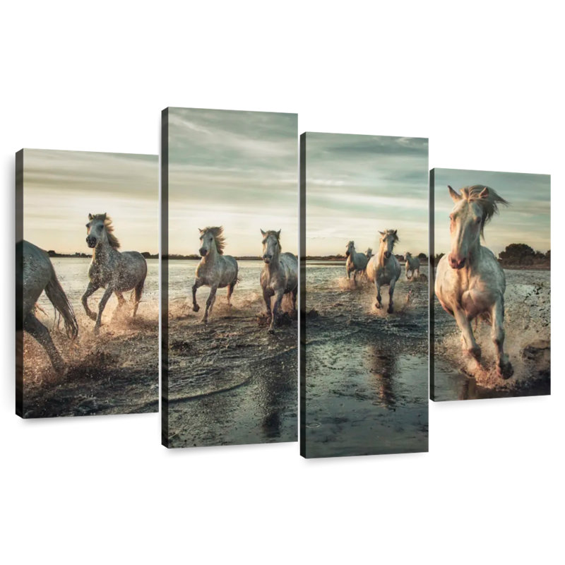 Camargue Horses Running In The Water VII, H 42 po x l 68 po