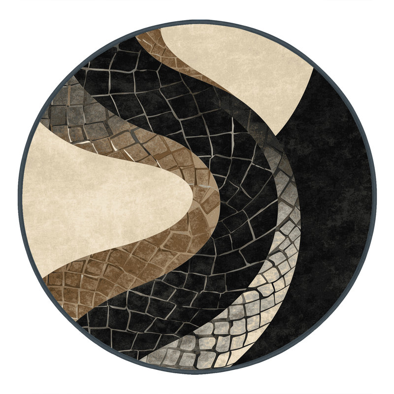 Tapis moelleux moelleux à motif géométrique Cozine, Rond 7 pi