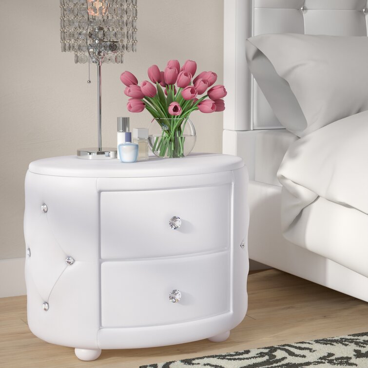 Devries 2 - Drawer White Faux Leather Nightstand (incomplete does not include drawer knobs)