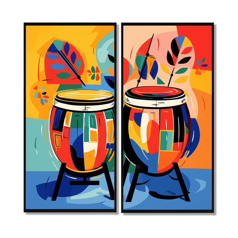 «Mexico Drums Music Instruments IV - Large Fruits», art mural, 32" H x 32" W, Impression encadrée flottante, Black