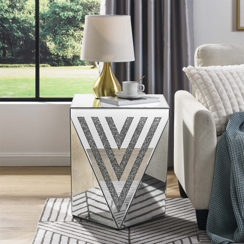 Crystal-Inlaid Mirror Side Table