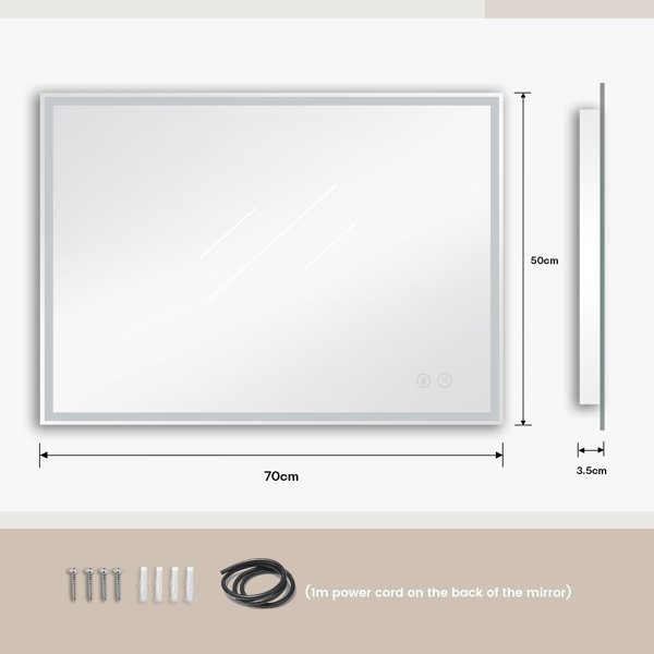 17 Stories Bluetooth LED Bathroom Mirror with Shaver Socket,immable 3 ...
