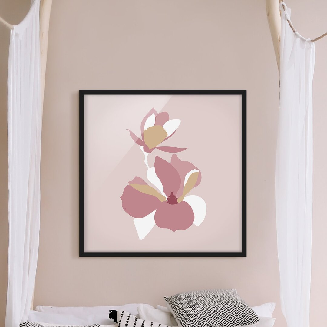 Gerahmtes Poster Line Art Flowers Pastel Pink