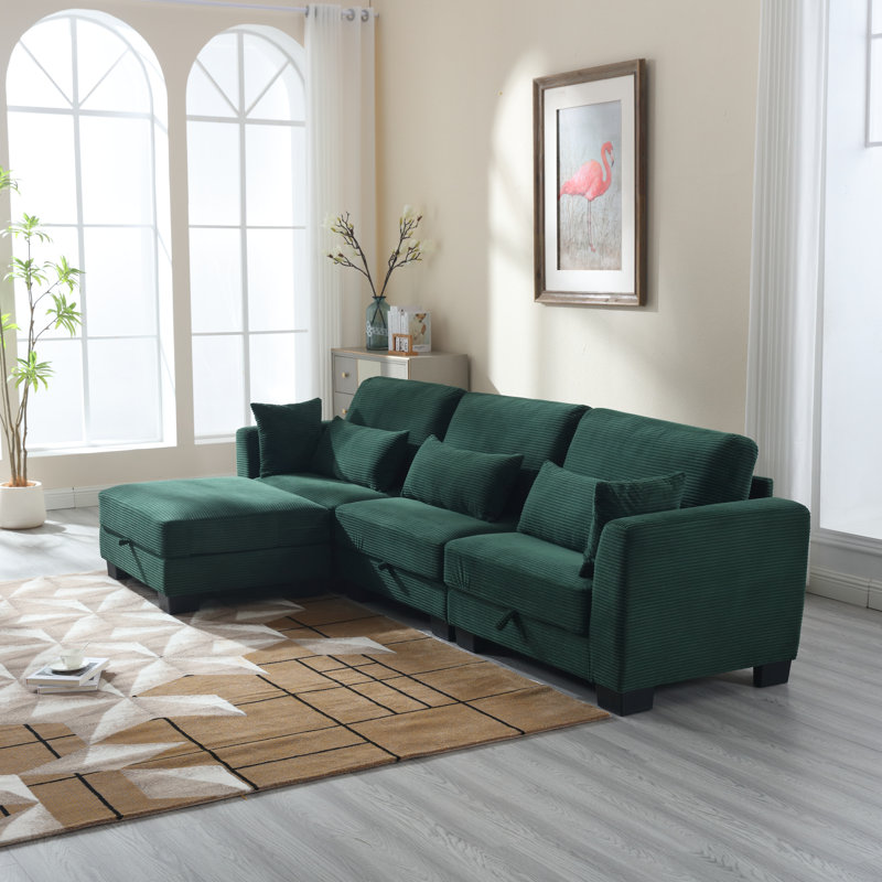 L-shaped sofa with adjustable storage, Green