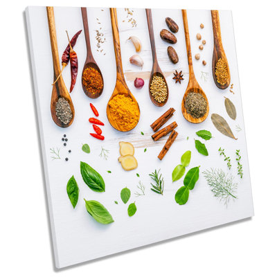Z6186 Spoons Spices Herbs Pepper Picture - Wrapped Canvas Print