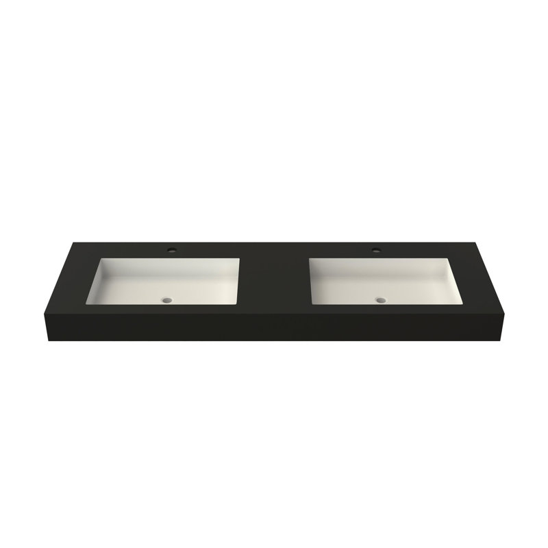 Lavabo de salle de bain en résine de surface solide pour salle de bain - noir mat, 46,41 po de profondeur, 18,54 de largeur, 4,34 de hauteur, 54,9 lb d'espaces à utilisation spatiale équilibrée, qualité de teinture, installation flexible, esthétique homogène,