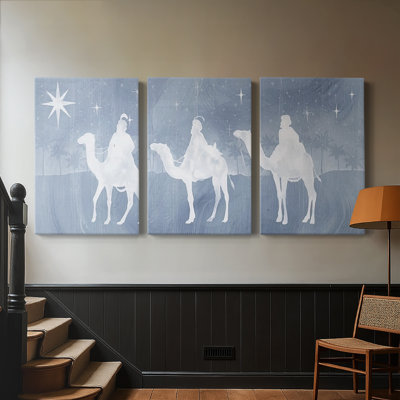 Star of Bethlehem Collection D - Three Wise Men On Camels Christmas Nativity 3 Piece Canvas Wall Art Set - Christmas Holiday Triptych, 24x36 Each Panel, Gallery Wrapped Ready to Hang